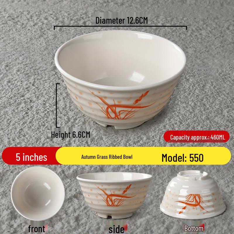 Durable Melamine Wide Mouth Ramen Bowl - Autumn Grass Design, Perfect for Noodles, Wontons, Mala Tang, and Luosifen.