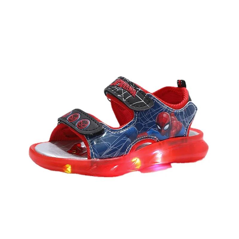 Marvel Boys Girls Spider-Man Princess Led Light Up Luminous Sports Sandals Summer Kids Sandals Non-slip Toddler Shoes