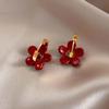 Vintage Red Glazed Flower Hoop Earrings for Women Girls 2024 New Trendy Design Petal Temperament Earrings Zircon