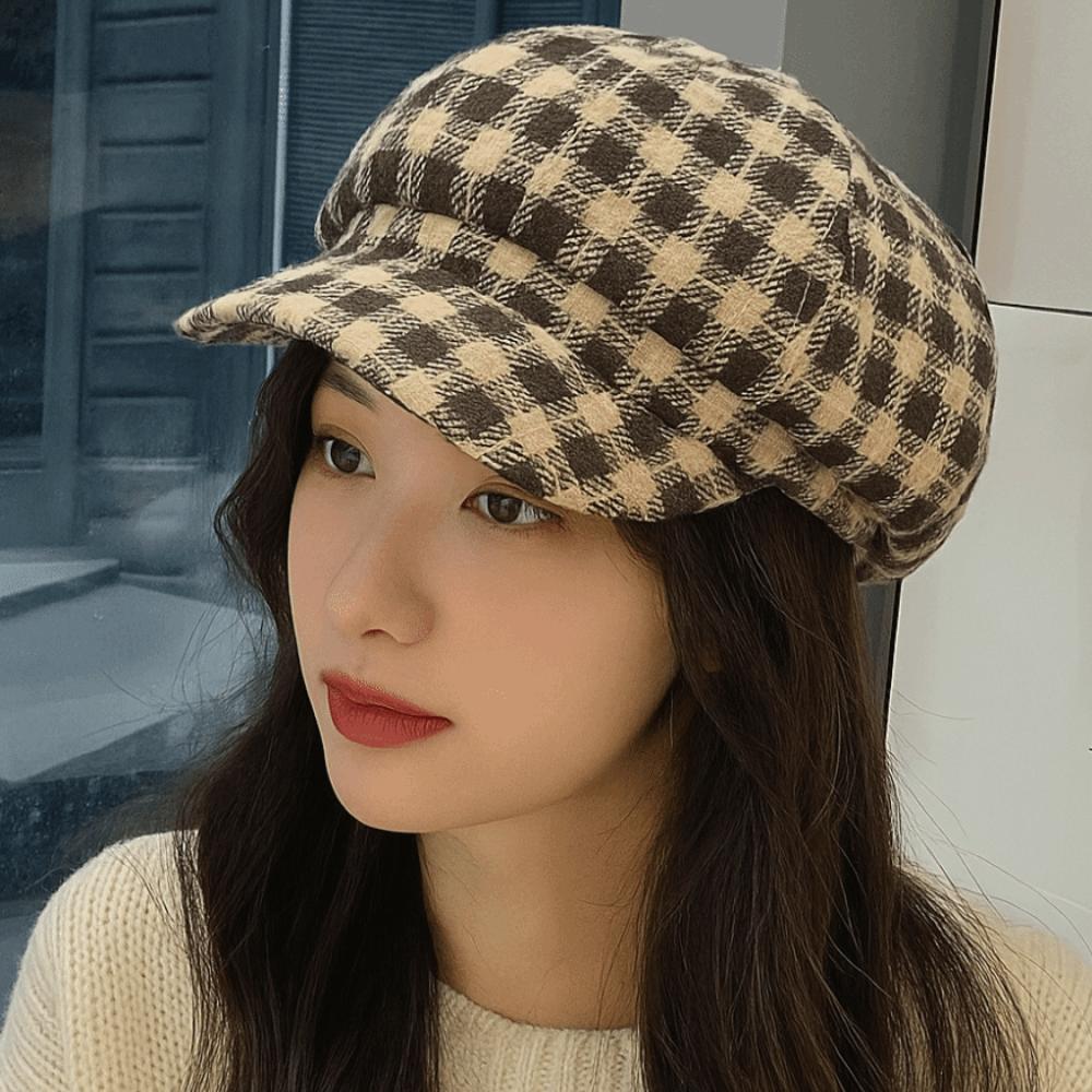 Keep Warm Women Painter Hat Small Fragrant Style Women Octagonal Cap Retro Plaid Beret Hat  Girl