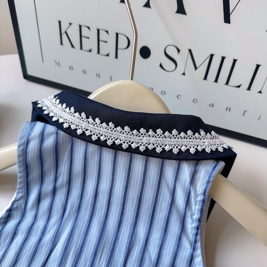 Girls' Cute Sleeveless Lace Top and Pleated Skirt Set - Summer Fashion