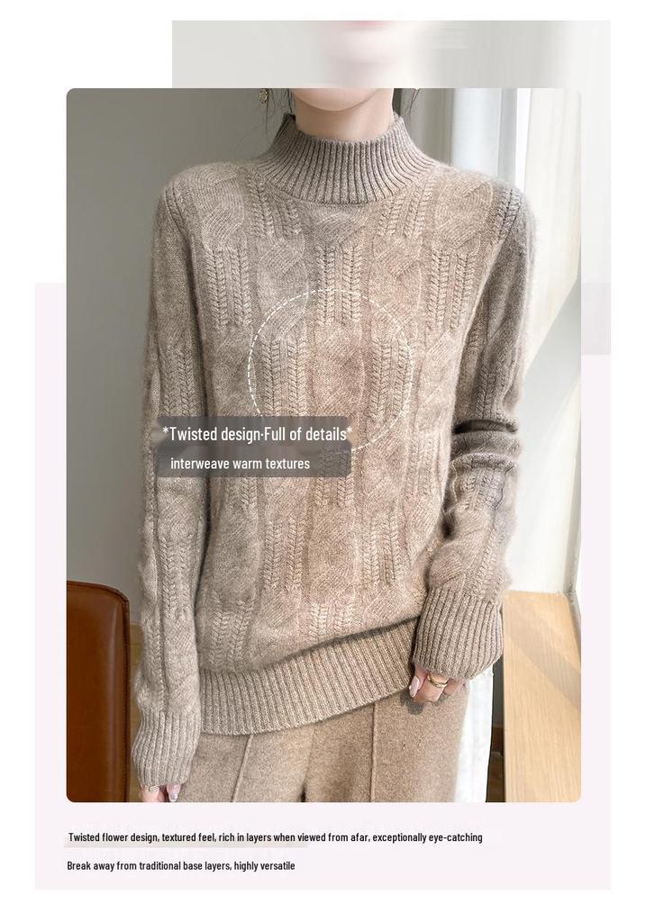 100% Wool Chunky Knit Sweater - Thickened Warm Classic Retro Texture for Autumn/Winter