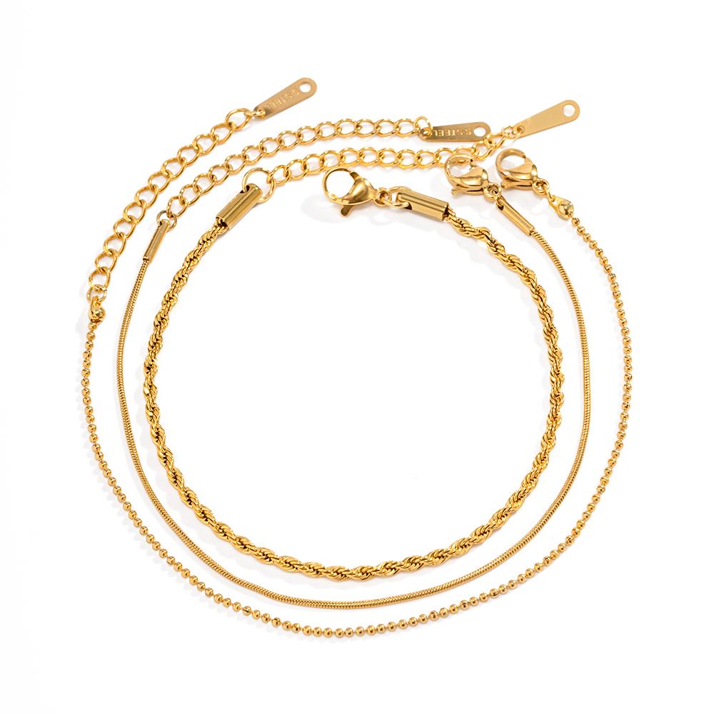 Stainless Steel 18k Gold Plated Metal Three Layer Fashion Bracelet Bangle Women Charm Summer Beach Trendy Chic Jewelry