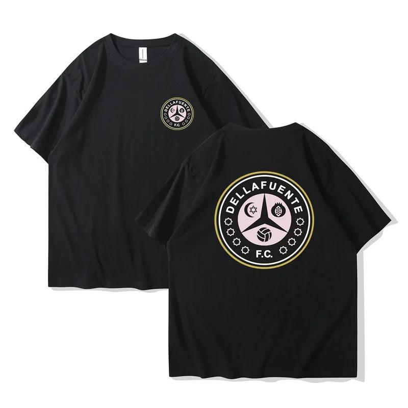 Dellafuente Summer Men's and Women's Pure Cotton Short Sleeve DLFC Football Club Emblem Fashion T-shirt Harajuku Unisex Korean