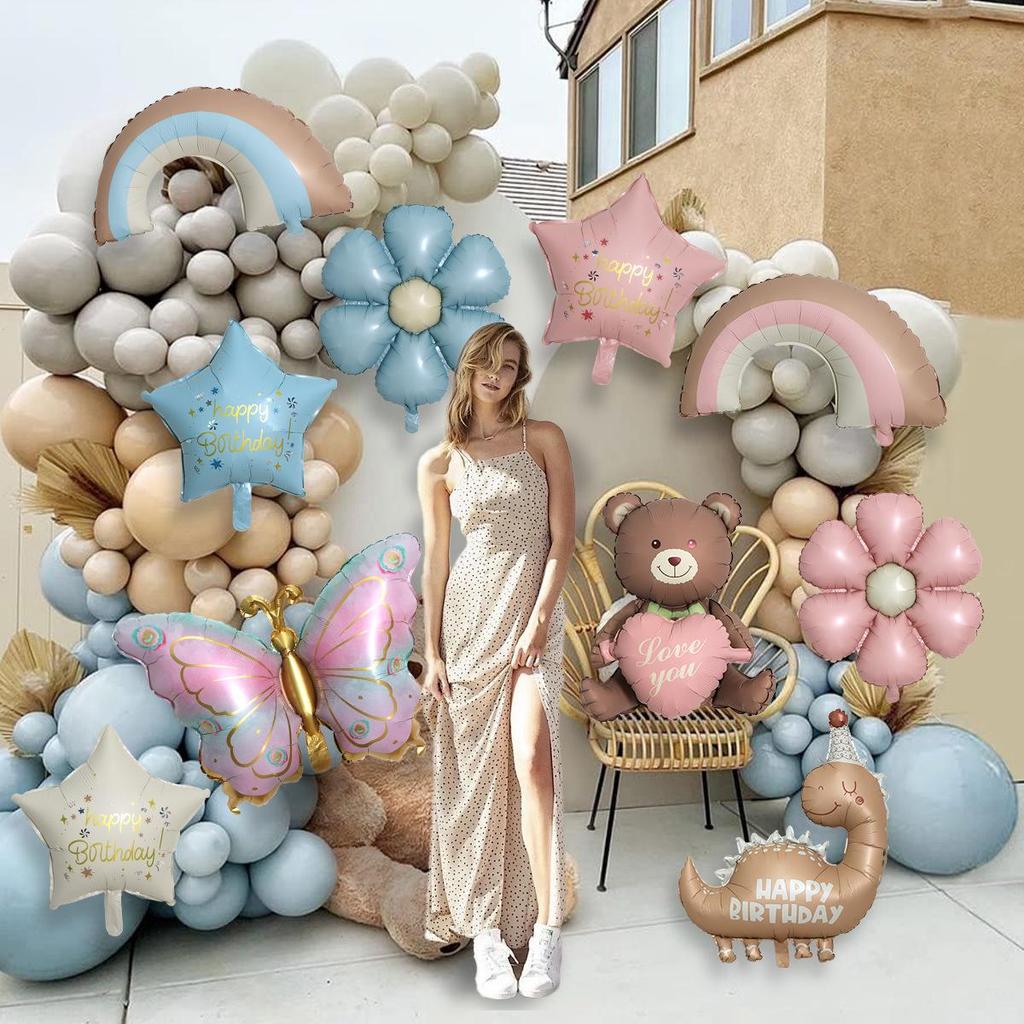 Mittelgroße matte Aluminiumfolienballons: Schmetterling, Gänseblümchen, Dinosaurier, Herzbär, Regenbogen Partydekorationen