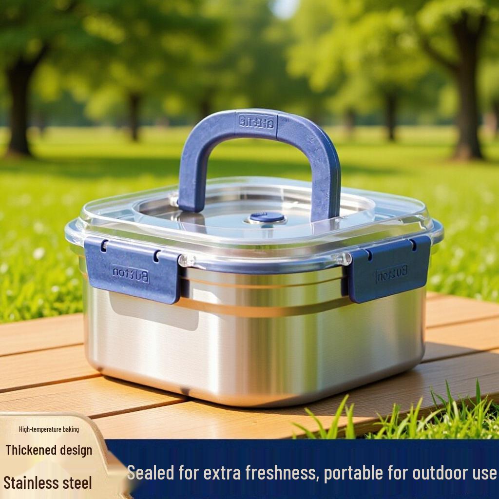 Герметичный ланч-бокс из нержавеющей стали большой вместимости с крышкой - Портативный контейнер для хранения еды Thickened 1800ml Set of 1 with Blue Lid 410 1320₽