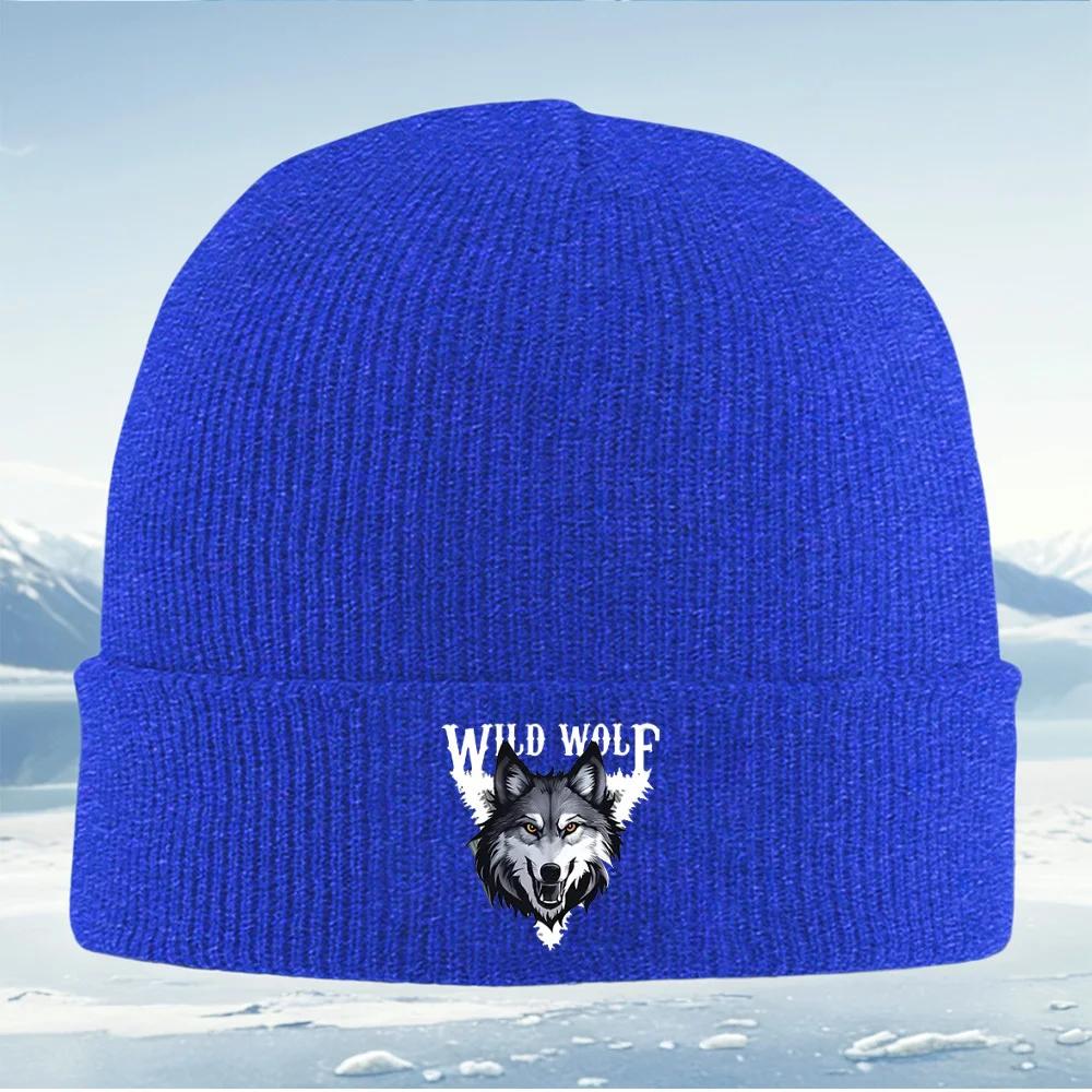 Wild Wolf Head Aggressive Face Unisex Women Unisex Knitted Hat Beanie Pullover Cap Winter Thermal Warm Christmas Outdoor Cycling Hi