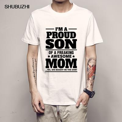 T-shirts Men Casual Shirts Short Sleeve Proud Son of A Freaking Awesome Mom Fitness T Shirt Mal