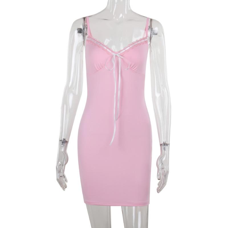 Autumn Dress Small Fragrance Quality Sexy Slim Contrast Color Drawstring Slip Dress Women