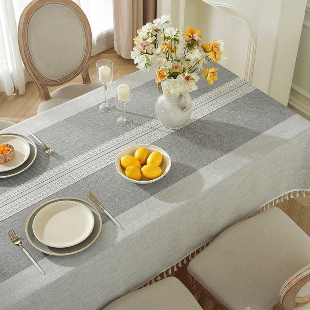 Tassel Edge Interweaving Grid Tablecloth Rectangular French Rustic Coffee Table Mat Washable Dust Cover Holiday Decoration Cloth