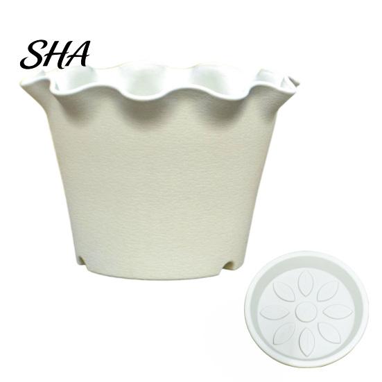 Leakage Proof Balcony Pots Large Flower with Drainage Holes And Tray Saucers, Ruffled Edge Planter Lightweight Durable Resin for Indoor Outdoor