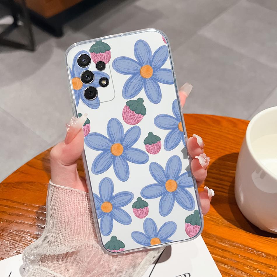 For Samsung Galaxy A72 A73 Case Simple Painted Flower Cover For Samsung A 72 A 73 Soft TPU Silicone Anti Drop Clear Phone Shell
