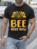 Funny Bee Here Now Graphic Tshirt - Black Tee with Yellow...