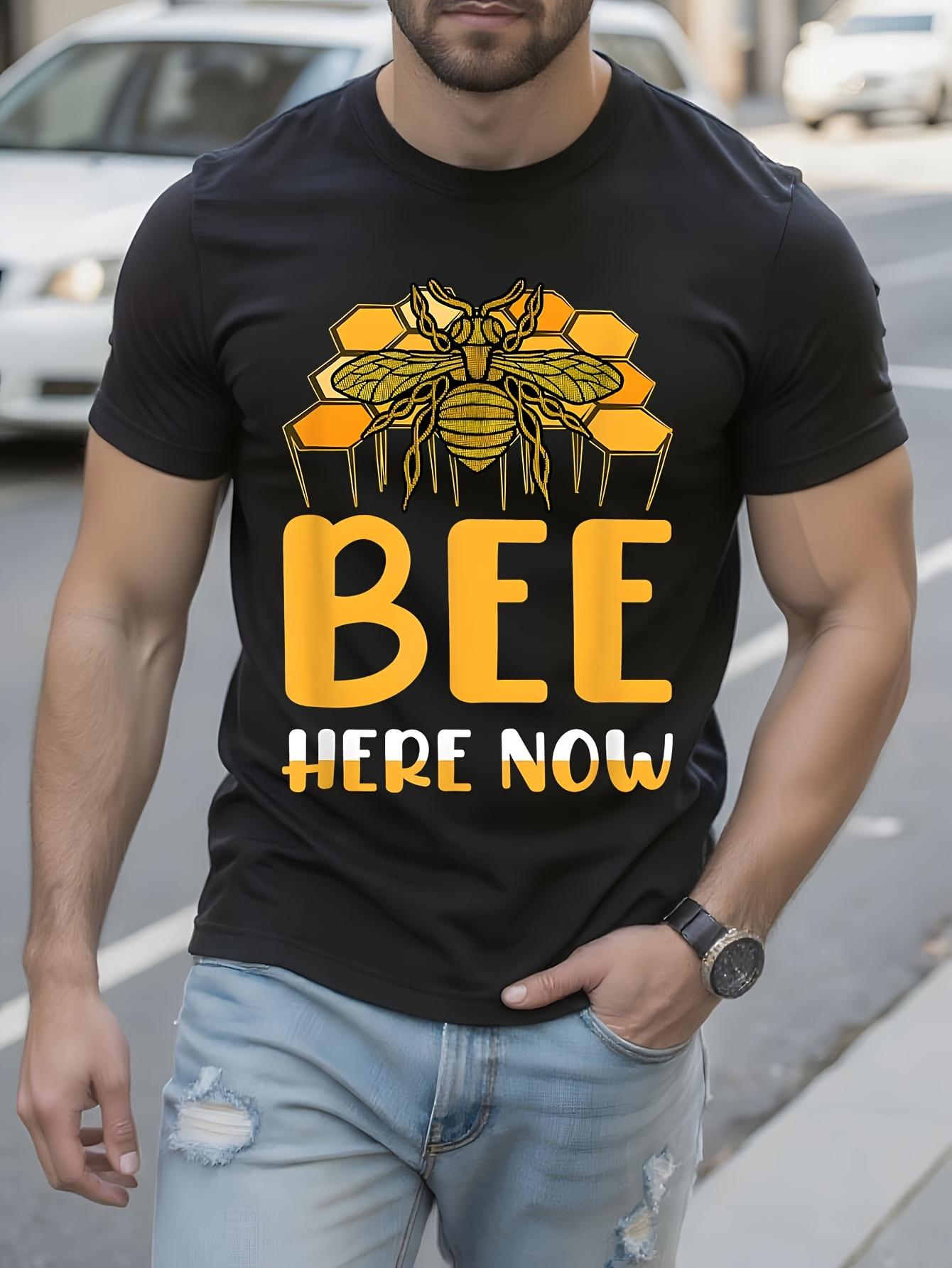 Funny Tshirt Funny Bee Here Now Graphic Tshirt - Black Te... M