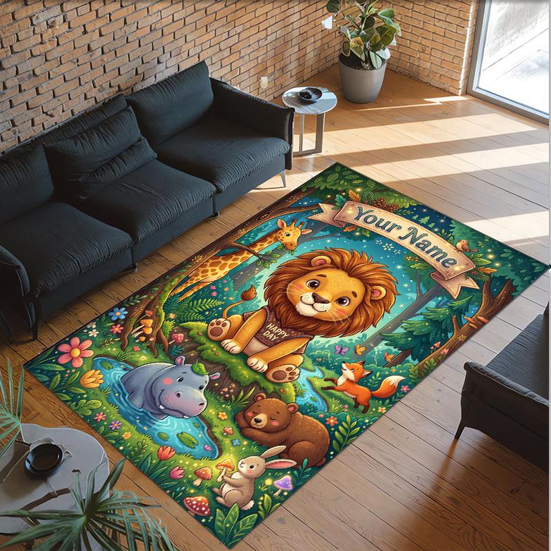 Leopard Theme Crystal Velvet Floor Rug Personalized Custom Name Text Warm Carpet Home Decoration