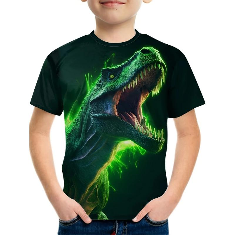 

Детская одежда Футболка для мальчика с короткими рукавами 3D-мультяшный динозавр Повседневный круглый вырез с короткими рукавами Топ 160