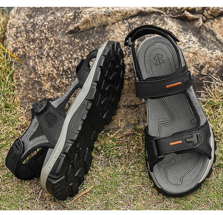 Men's Summer Velcro Cowhide Sandals: First-Layer Beach & Outdoor Wear