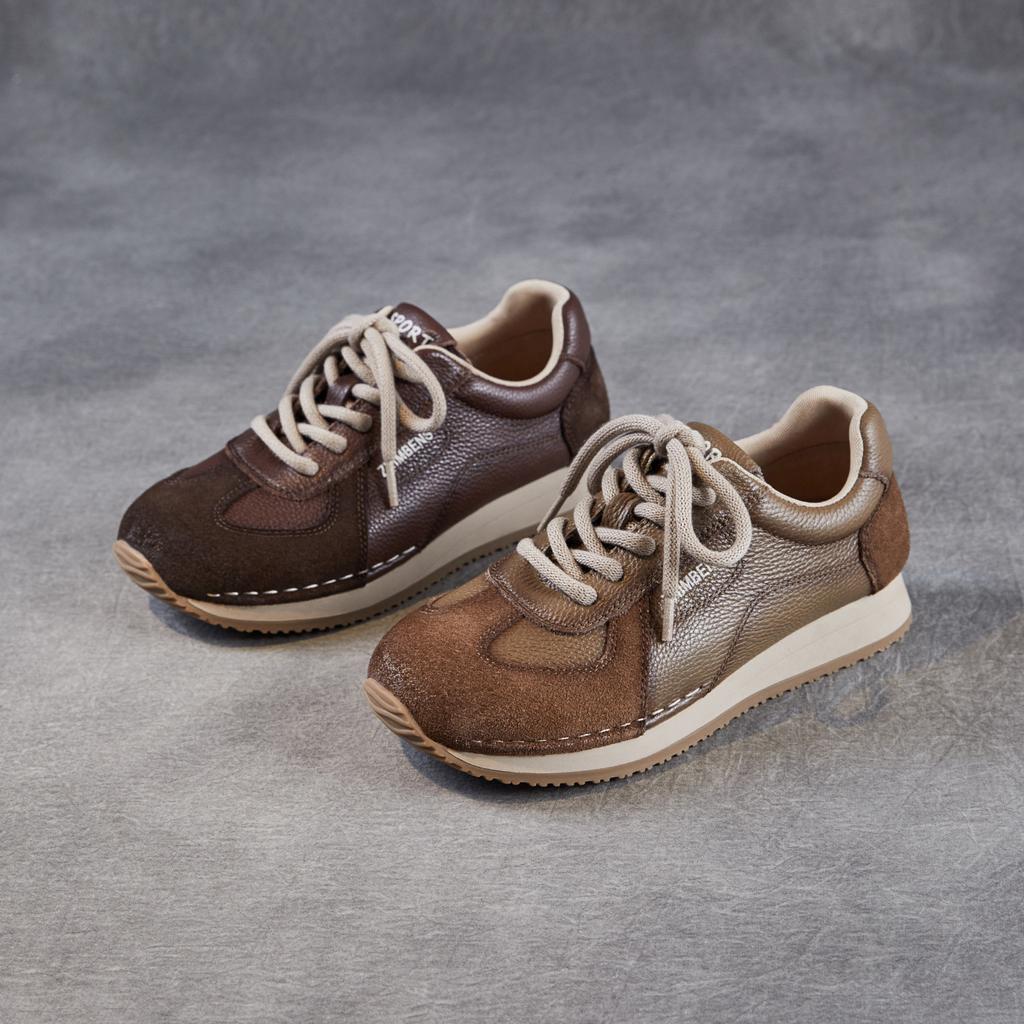 True leather training shoes women's shoes 2026 autumn new model Forrest Gump shoes retro sports shoes casual shoes lace up shoes