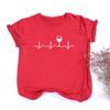 Wine Heartbeat Print T Shirt Women Short Sleeve Round Neck Summer Female Funny Tee Tops