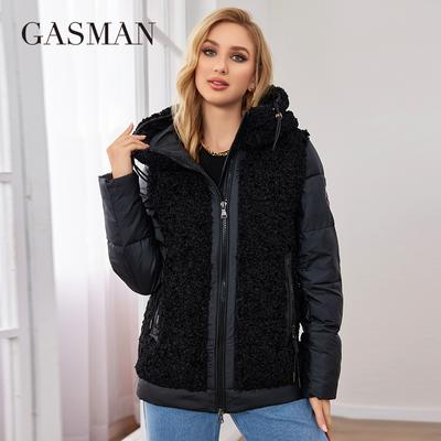 GASMAM Winter Down Jackets Women Warm Pluggable Sleeve Thermal Vest  Classic Zipper Lacing Design Pocket Hooded Parkas 83369