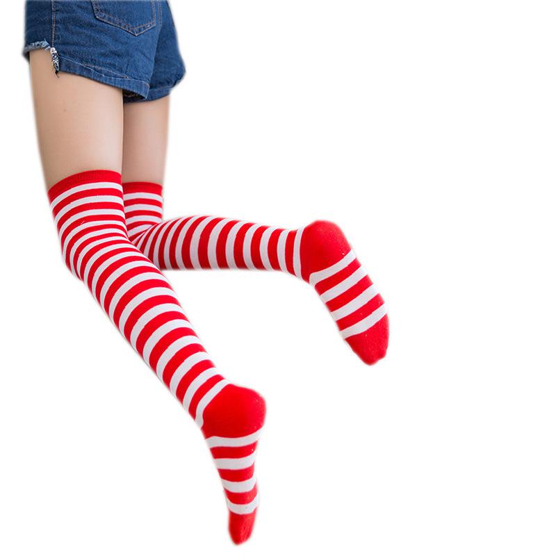 Black & White Striped Christmas Cosplay Over-the-Knee Socks - Japanese Style Student Socks