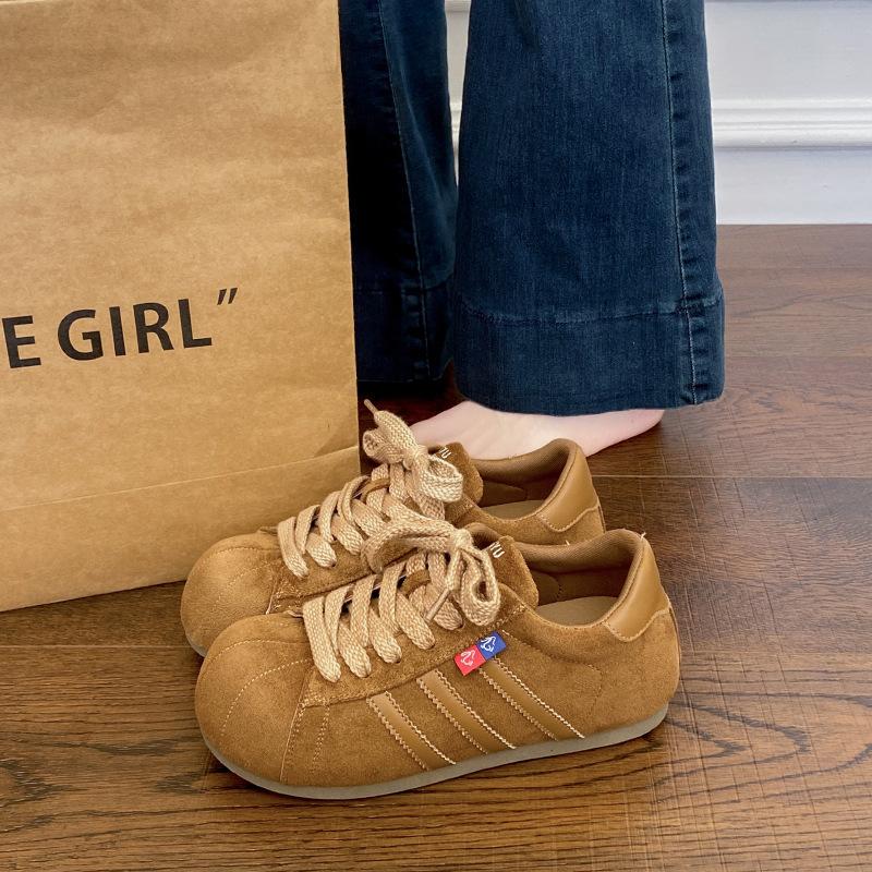 European Matte Red Big Head Lace-up Bread Shoes Casual Board Shoes Thin German Training Shoes Flat Shoes Sports Shoes Women's Shoes