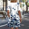Women A Line Sun Dress Short Sleeve V Neck Printed Dress With Pockets