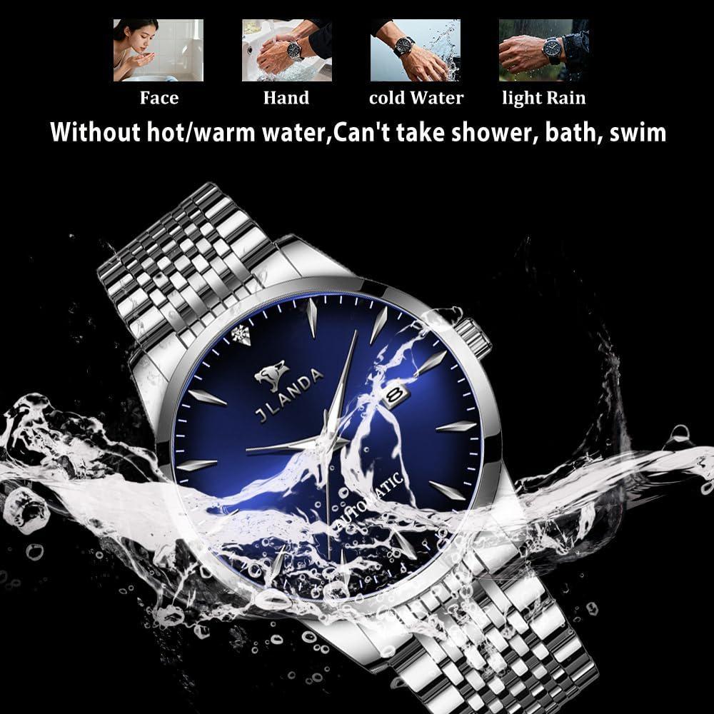 Automatic Self-Wind Men's Watch Luxury Business Dress Watches with Date Display Steel Bracelet Waterproof Luminous Hands