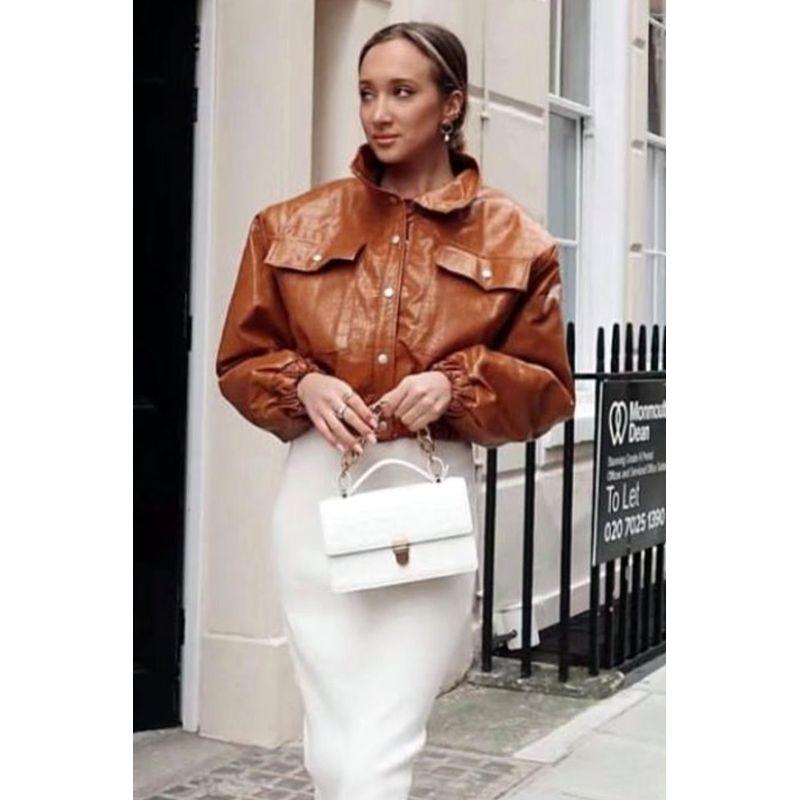 

Ретро Крэк Стеганое Короткое Мешковатое Пальто Кожаное Пальто Toffee(High quality) L