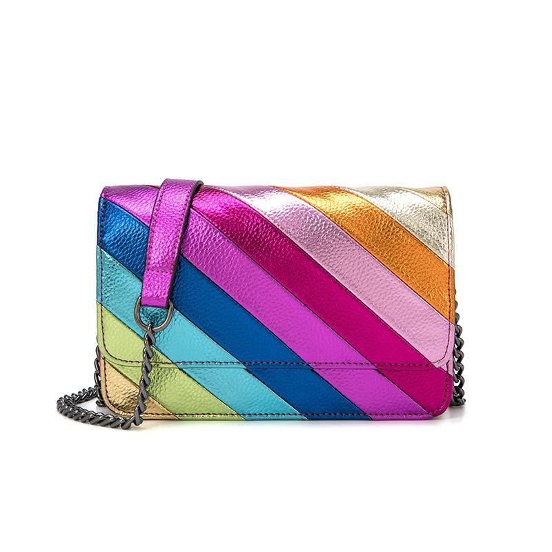 

Rainbow Women s Bag Contrast Stitching Rainbow Chain One-shoulder Crossbody Bag Design Small Square Bag Handbag різнокольоровий