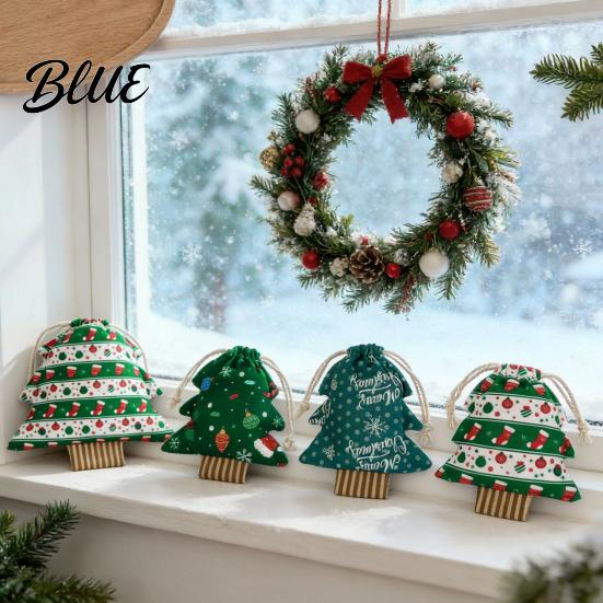Christmas Gift Bags Tree Shaped with Drawstring Reusable Holiday Fabric Bags Decor Winter Goodie Storage Pouches for Present Wrapping Party Favors