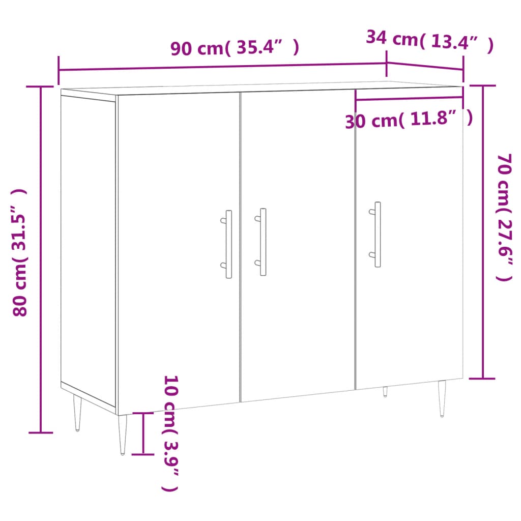 Sideboard Gray Sonoma 90x34x80 Cm Particleboard