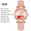 Quartz Watch Women Heart Dial Plate Anti-Scratch Faux Leather Girls Casual Wristwatch for Travel Love