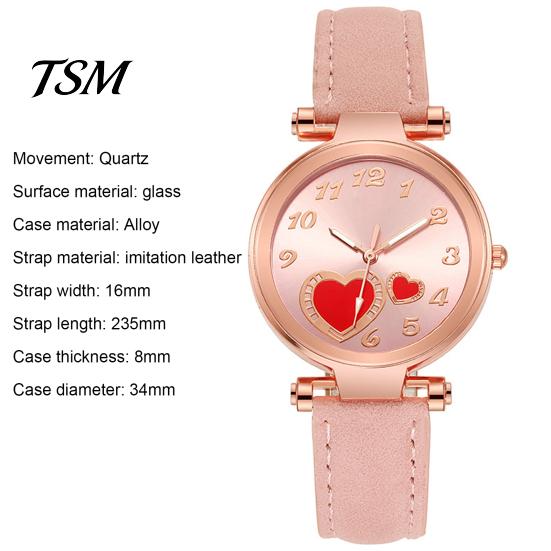 Quartz Watch Women Heart Dial Plate Anti-Scratch Faux Leather Girls Casual Wristwatch for Travel Love