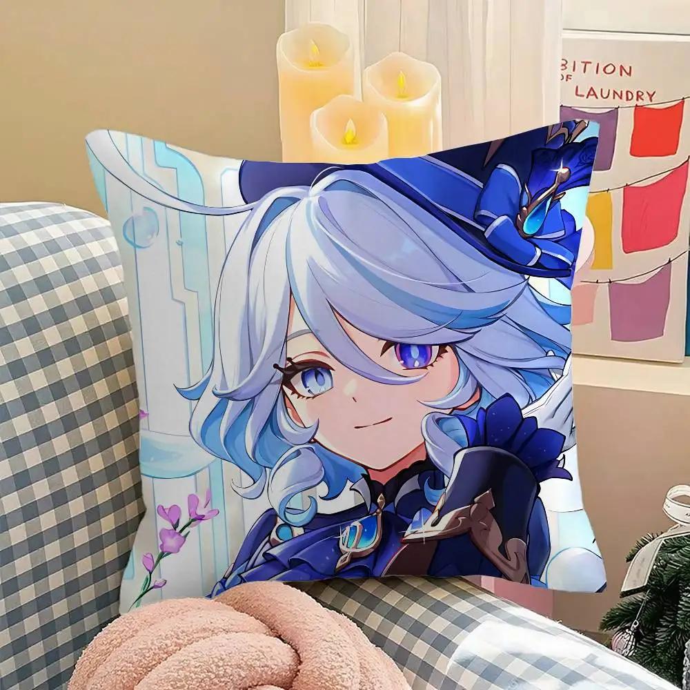 Cute F-Furina G-Genshin Impact Pillow Case Cushion Cover Soft Cute Throw Pillow Case For Car Sofa Pillowcase Polyester