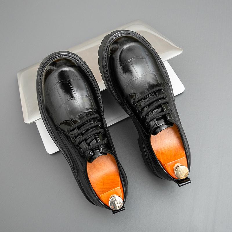 

Мода Модный бренд Мужские туфли дерби из крокодиловой кожи, удобная толстая подошва, весна, мужские, ретро, на шнуровке, деловые, повседневные, кожаные туфли 46 чёрный