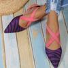 2026 New Striped Pointed Toe Ballet Flats Women Spring Summer Cross Strap Sandals Woman Plus Size Flat Heels Casual Shoes Female