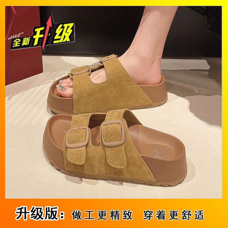 Platform sole retro beach vacation sandals 2025 summer new wear fashion versatile one-word drag boken slippers women