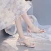 Xianfeng with skirt sandals New summer new small fresh temperament medium heel rhinestone thick heel sandals