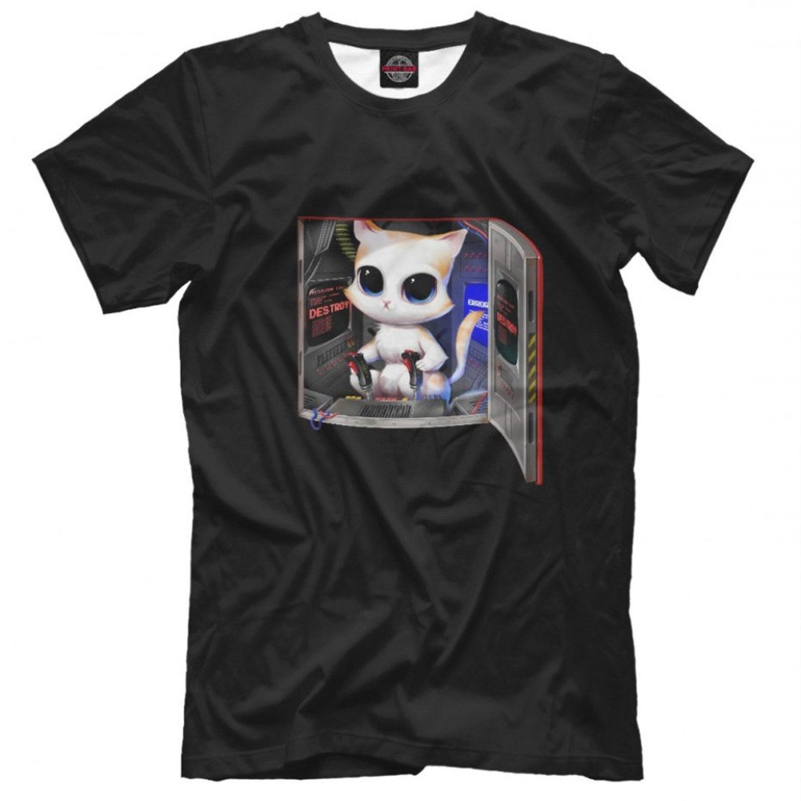 Cat Piloting Robot Graphic T-Shirt (pfa-104) S