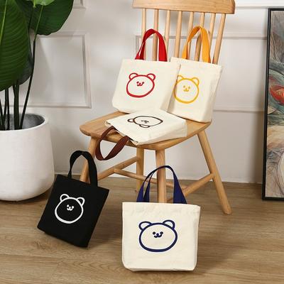 FASHION Cute Bear Canvas Bag Portable Cartoon Shopping Bag Large-Capacity Students Women Eco Tote Bag Travel Shoulder Cloth Bag Handbags