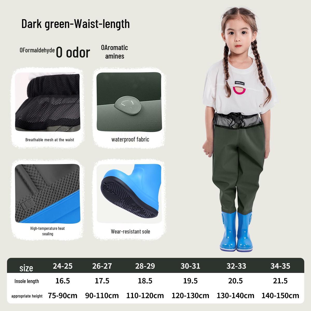 

Дитячі водонепроникні ПВХ штани для вейдінгу - Цілісний рибальський та морський спорядження 34/35 (Inner length 21.5CM)