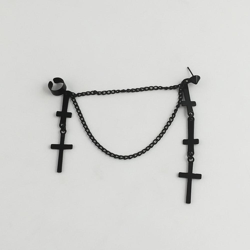SUMENG 2024 New Fashion 1PC Retro Black Cross Earrings Ladies Hip Hop Multi-Layer Tassel For Women Jewelry Gifts