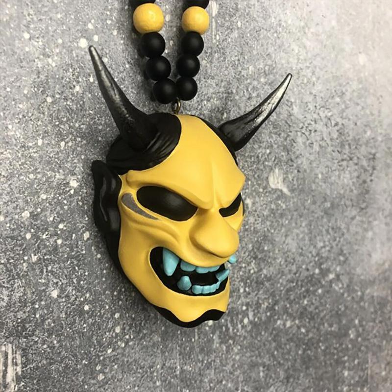 1Pc Hannya Helmet Japanese Oni Charm Hanging Pendant Samurai Car Accessories Auto Ornament Rear View Mirror