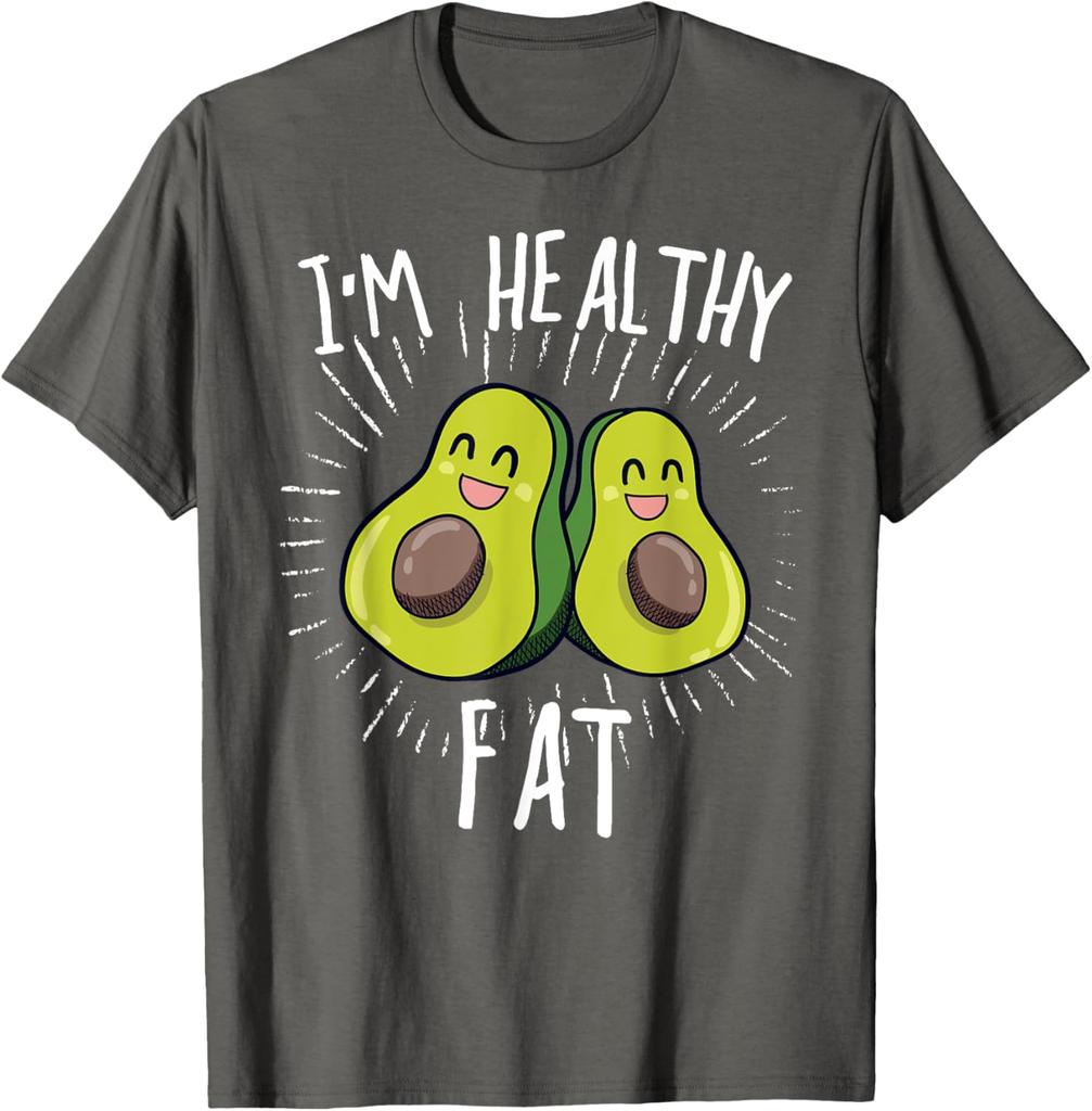 Funny Avocado Im Healthy Fat Graphic Tee Men Casual Crew Neck Cotton TShirt