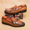New Men Dress Shoes Loafers Brown Square Toe Slip-On Business Wedding Mens Shoes  Handmade