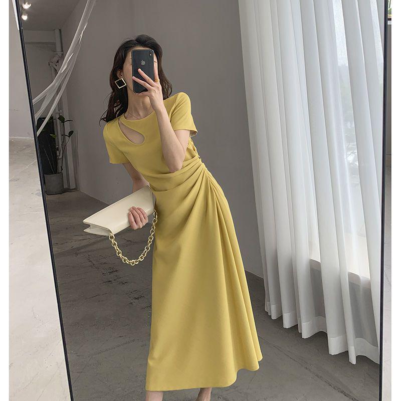 Women's 2026 Summer French Hollow Elegant Waist-Cinched Hepburn Style Long Dress