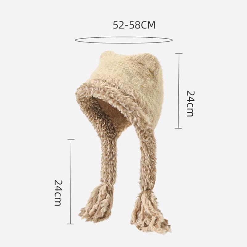 New Winter Windproof Warm Cute Bear Ear Knit Hat With Soft Ear Protection