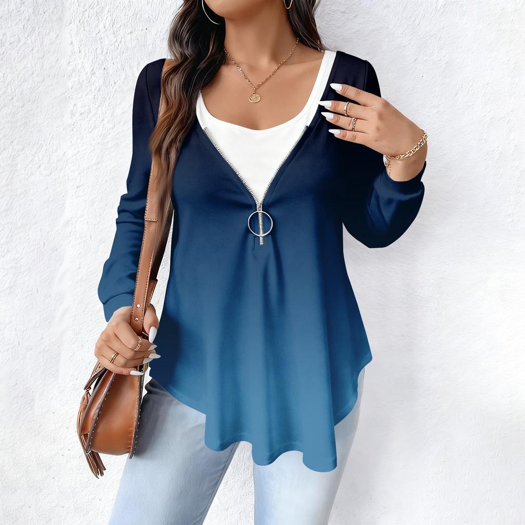 Women's Fashionable Casual Long Sleeved Loose Oversized Printed Top