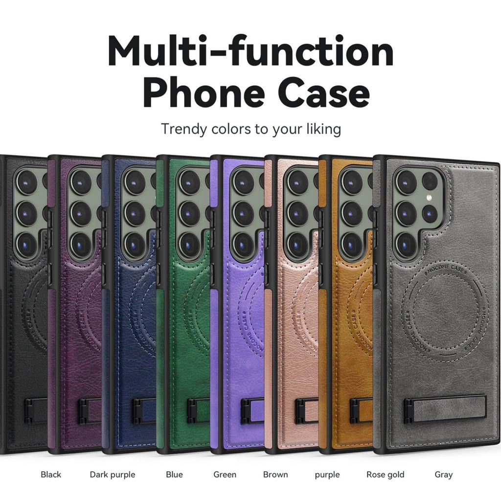 Suitable for Samsung S24 Ultra Mobile Phone Case S23Plus Bracket S22 Magnetic Magsafe Leather Case